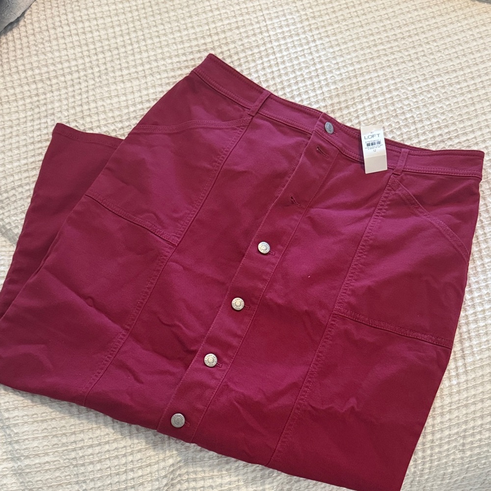 LOFT Deep Red Button-Front Skirt